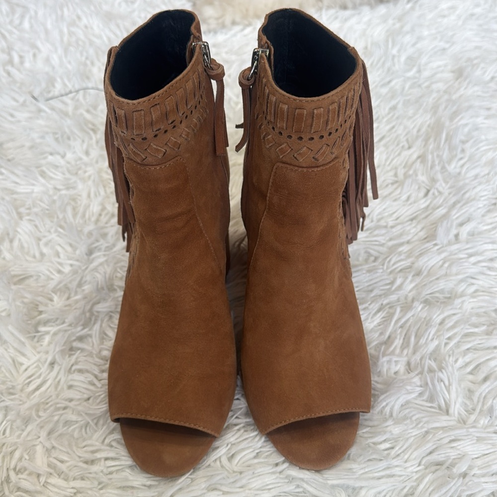 Rebecca Minkoff Iris Fringe Peep Toe Bootie Ankle Boots Size 8 - Picture 3 of 6